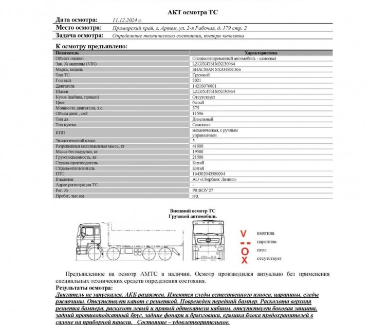 Специализированный, автомобиль - самосвал SHACMAN SX33186T366, 2021, Идентификационный номер: LZGJX4T61MX130964, принадлежащий Продавцу на праве собственности, что подтверждается Договором купли-продажи № ОВ/Ф-3780-14-01-С-01 от 29.12.2021 г.